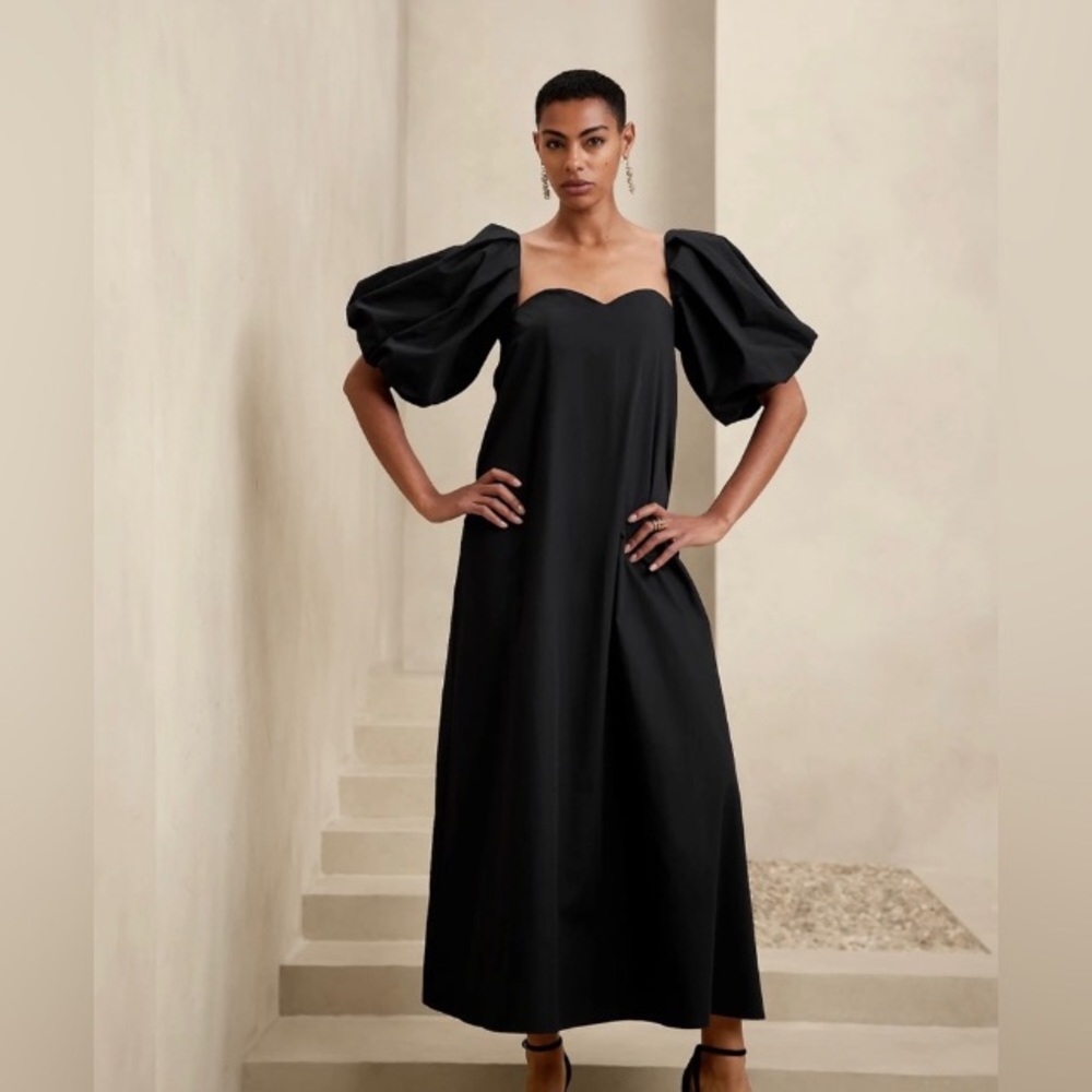 Banana Republic Black Maxi Dress with Puff Sleeves